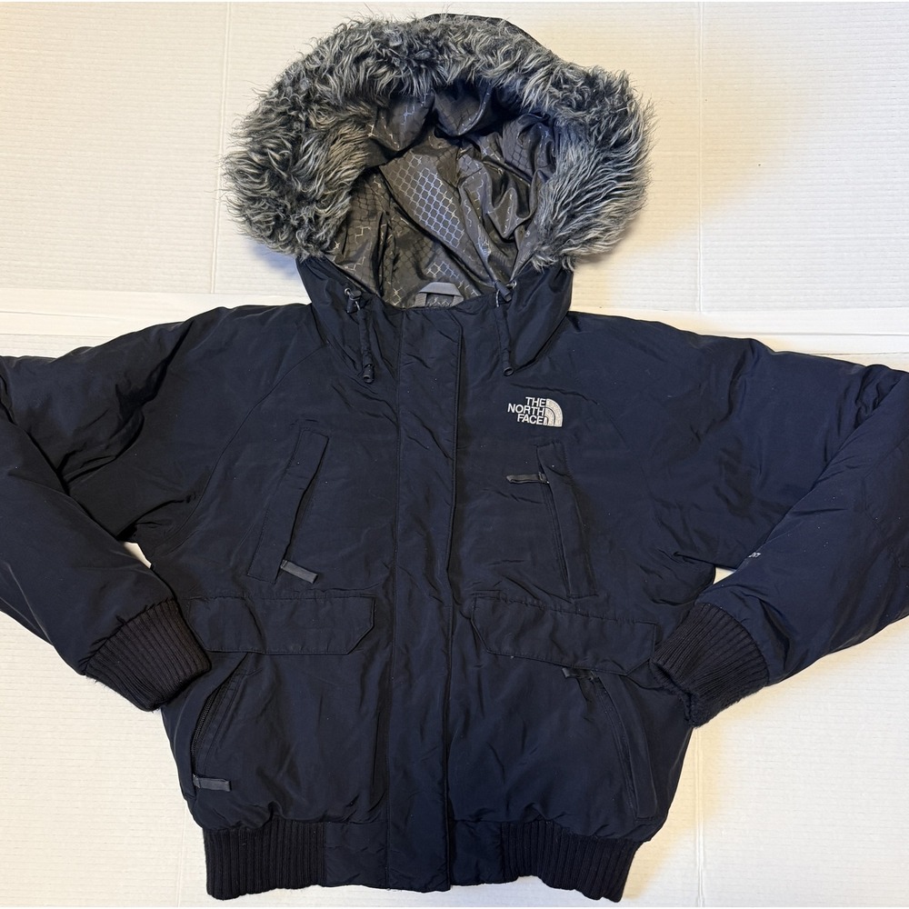 THE NORTH FACE HyVent - Women's Down Bomber Jacket - Black Faux Fur Hood- Medium